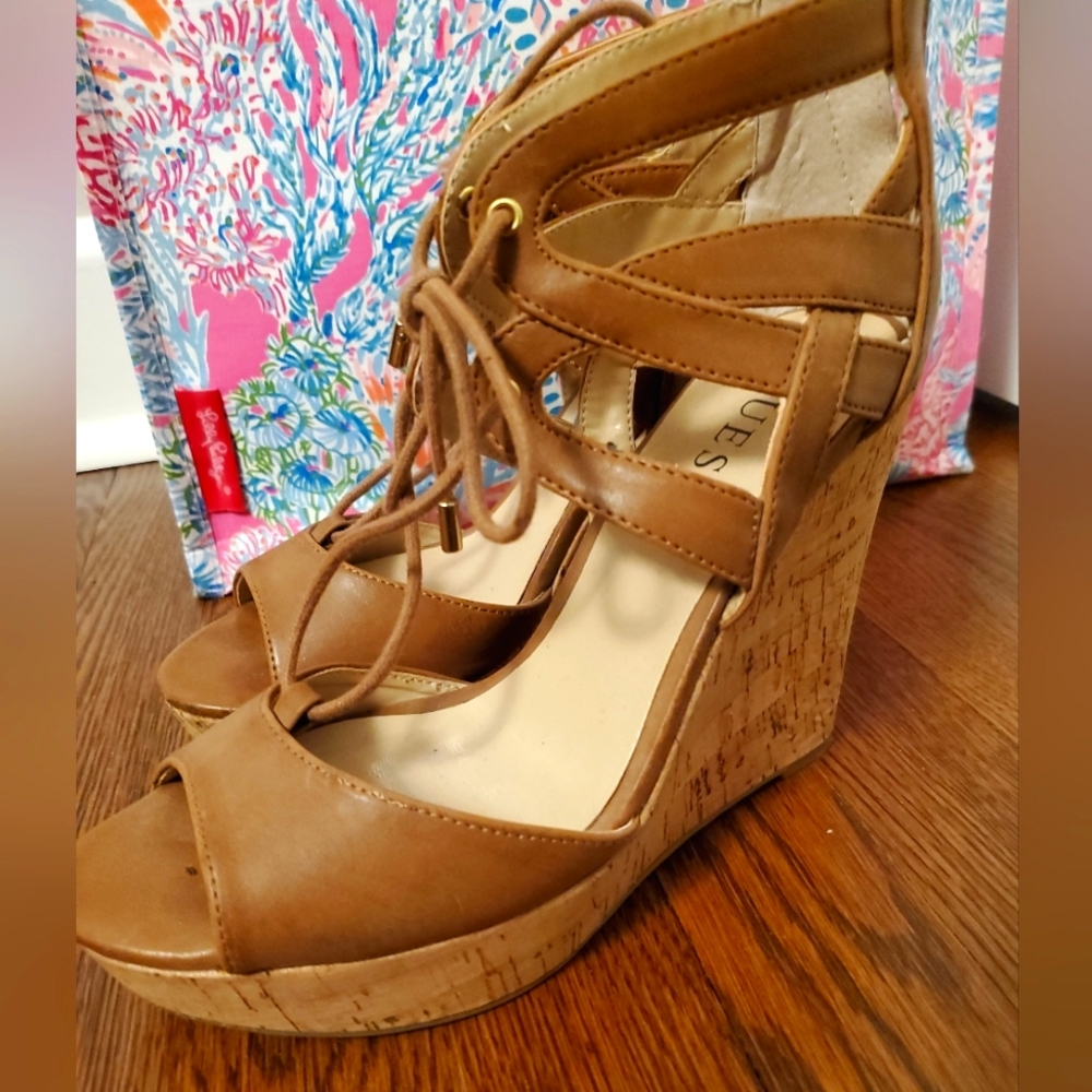 GUESS Brown Platform Wedges Size 7.5